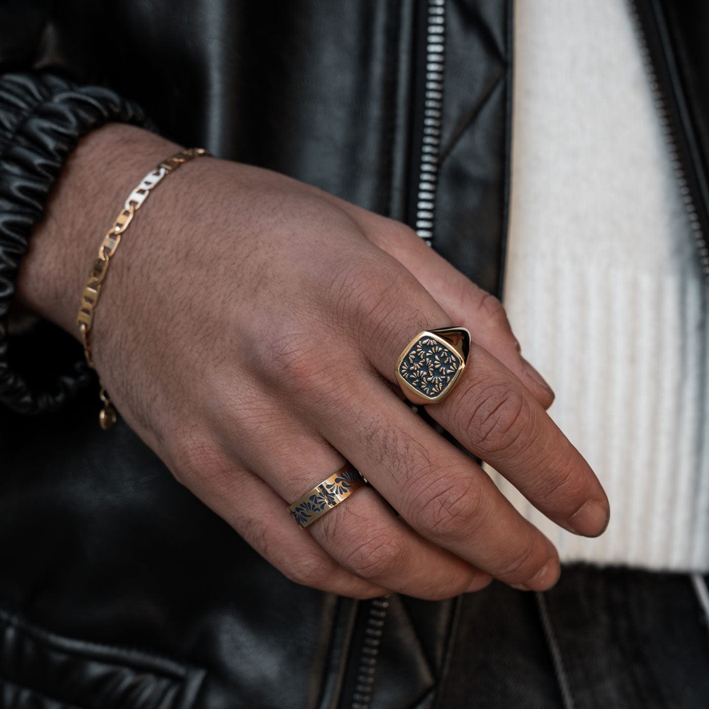 Floral Signet Ring - Blue