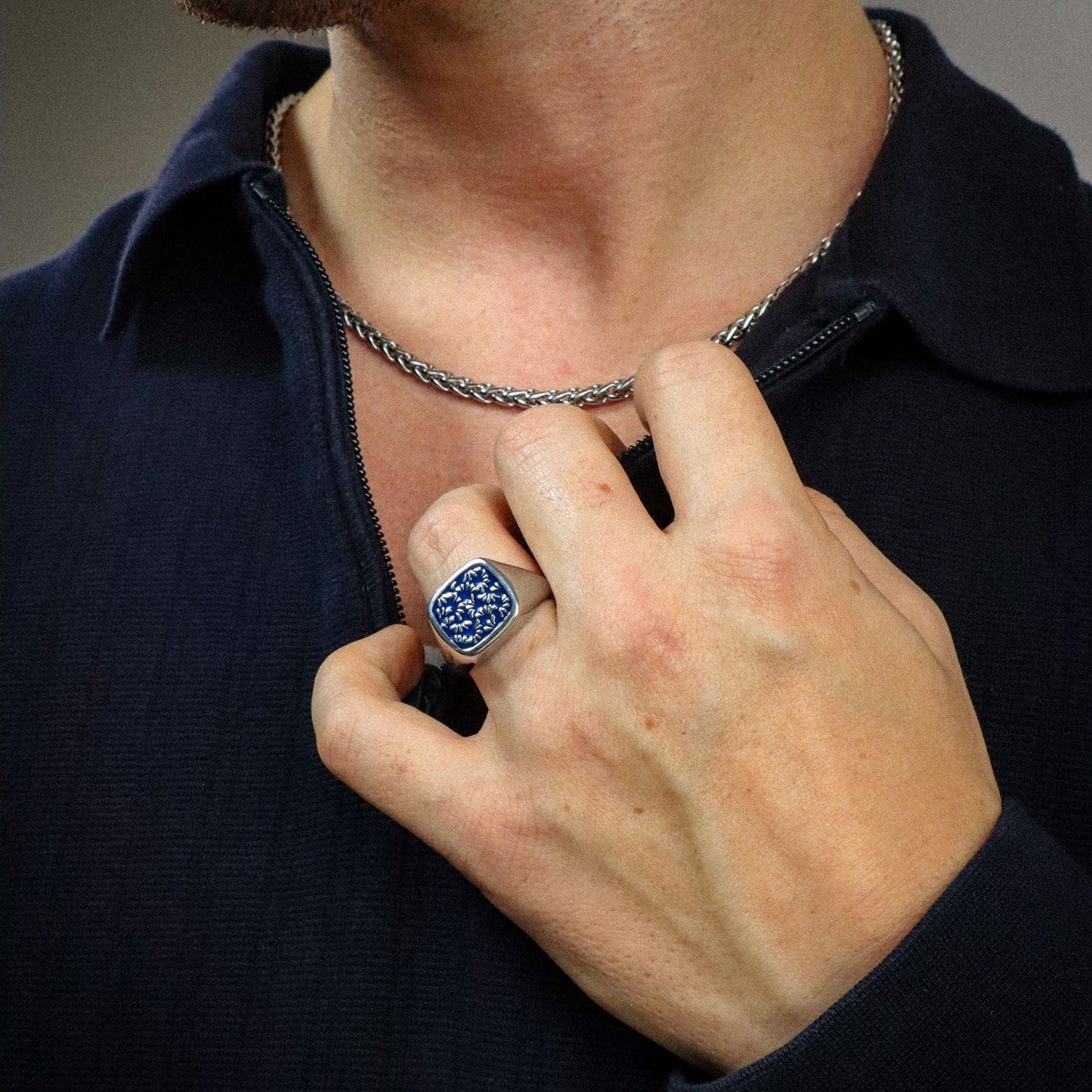 Floral Signet Ring - Blue