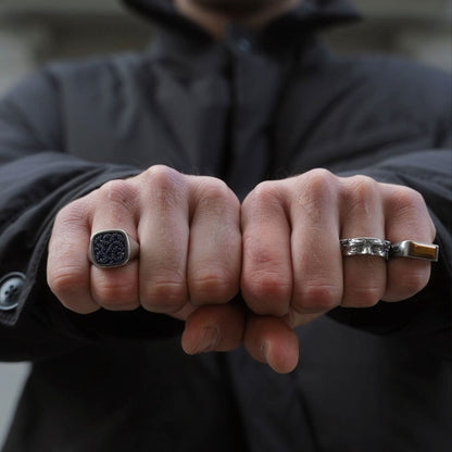 Floral Signet Ring - Blue