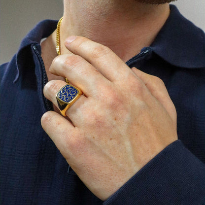 Floral Signet Ring - Blue