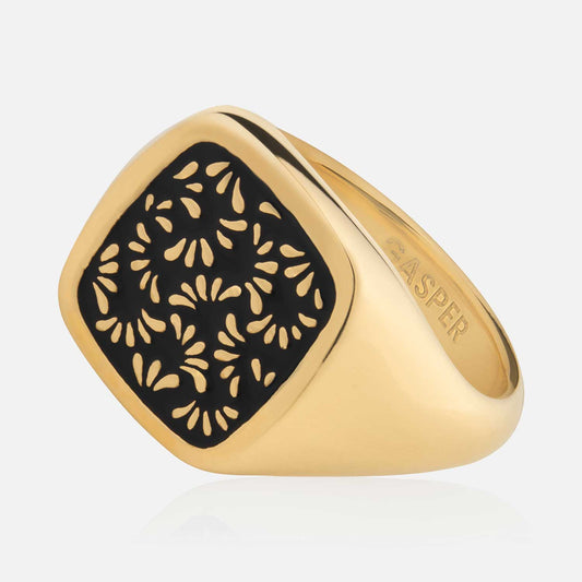 Floral Signet Ring - Black
